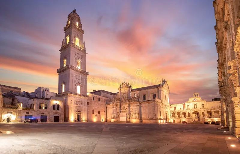 panorama piazza del duomo lecce italy sunset panorama piazza del duomo square campanile tower virgin mary 224833547
